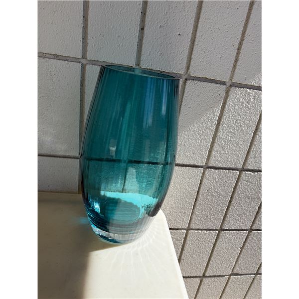 Vintage blue glass case  12 inches tall