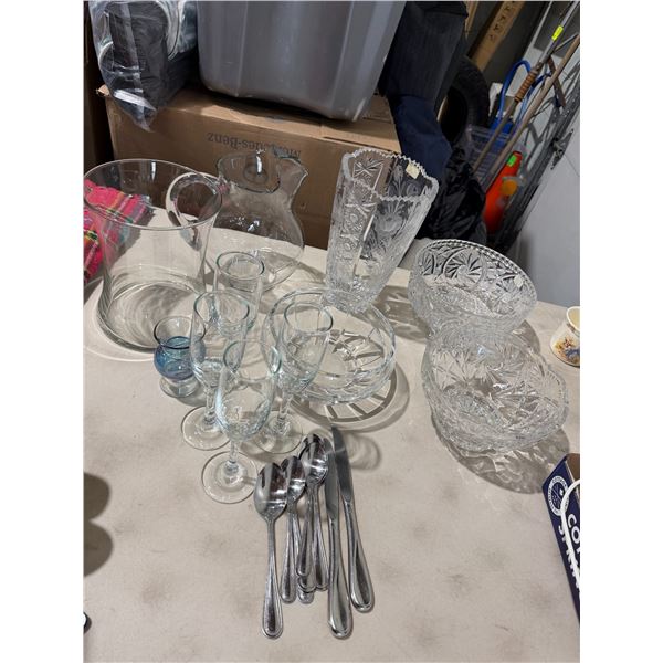 Crystal bowls, vases, and pictures and glassware