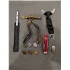 Image 1 : Assorted lot - tie, army knife & buttons