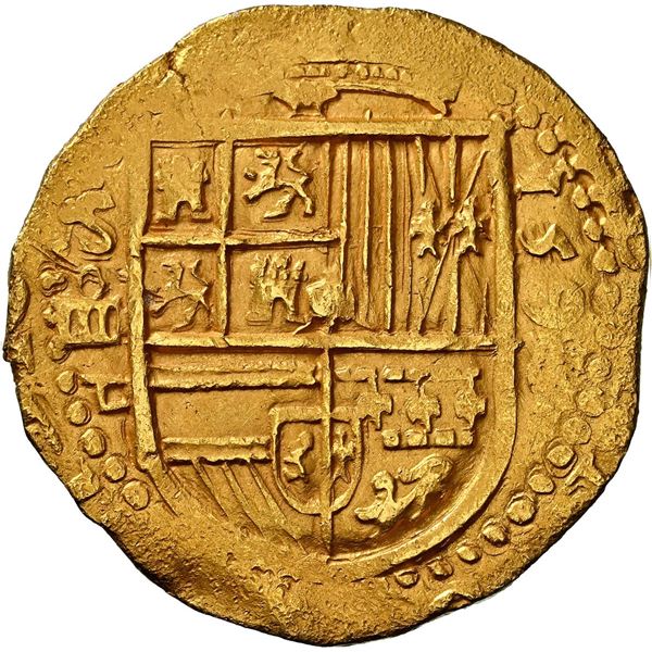 SPAIN, Seville, gold cob 4 escudos, Philip II, 1590 date to right, assayer Gothic D below mintmark S