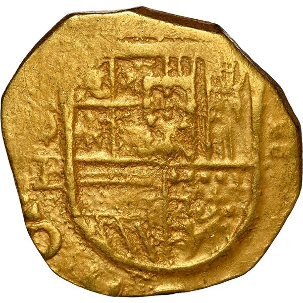 SPAIN, Seville, gold cob 2 escudos, Philip III, no date, assayer B, OMNIVM in legend, NGC MS 61.