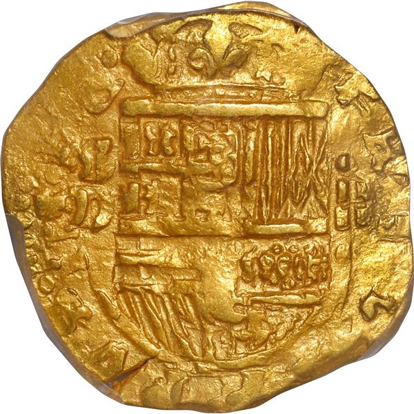 SPAIN, Seville, gold cob 2 escudos, Philip III, 1617 D, PCGS AU55.