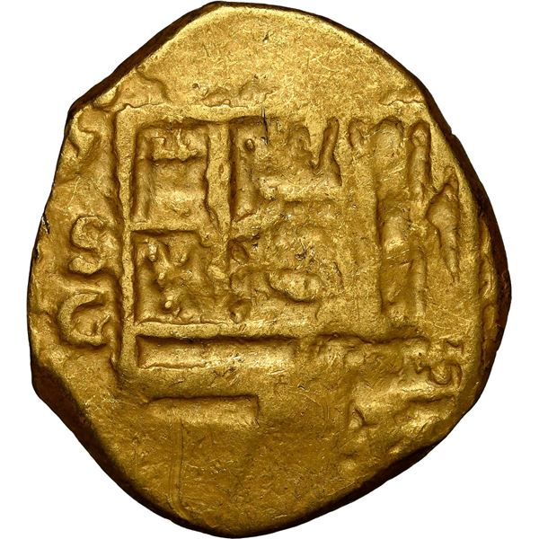 SPAIN, Seville, gold cob 2 escudos, Philip III, assayer G, NGC AU 55.