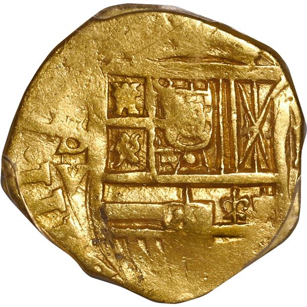 SPAIN, Seville, gold cob 1 escudo, Philip III, assayer V, PCGS AU53.