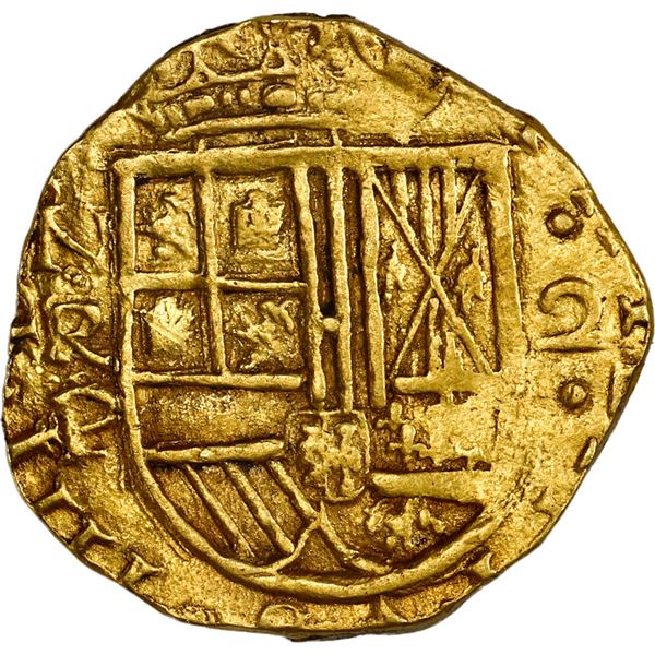 COLOMBIA, Bogotá, gold cob 2 escudos, 162(8-9), assayer P below mintmark NR to left, denomination 2 