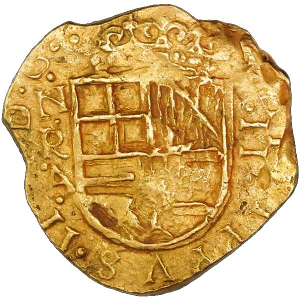 COLOMBIA, Bogotá, gold cob 2 escudos, 1633, assayer A below mintmark NR to left, very rare, NGC MS 6