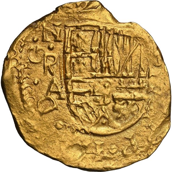 COLOMBIA, Bogotá, gold cob 2 escudos, 1635, assayer A below mintmark NR to left, NGC MS 62 / Mesuno 