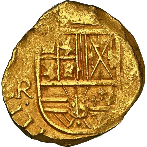COLOMBIA, Bogotá, gold cob 2 escudos, 1648, assayer not visible (R) to right, mintmark NR to left, r