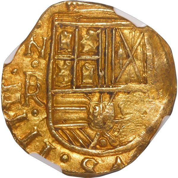 COLOMBIA, Bogotá, gold cob 2 escudos, 1648, assayer not visible (R) to right, mintmark NR to left, r