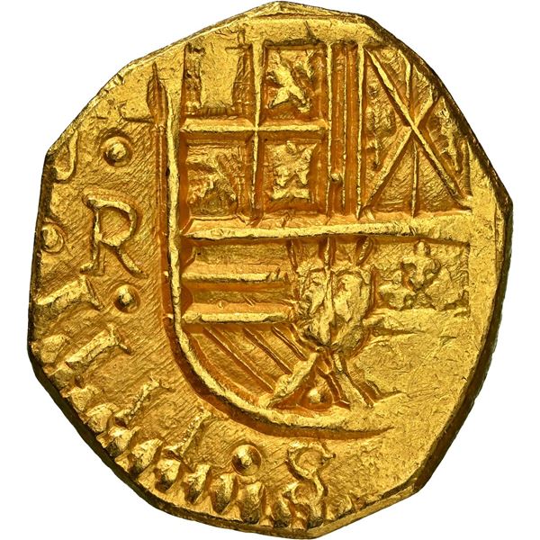 COLOMBIA, Bogotá, gold cob 2 escudos, Philip IV, assayer not visible (R) to right, mintmark NR to le