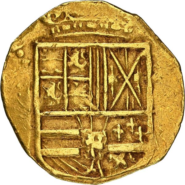 COLOMBIA, Bogotá, gold cob 2 escudos, Philip IV, assayer not visible (R) to right, mintmark NR to le