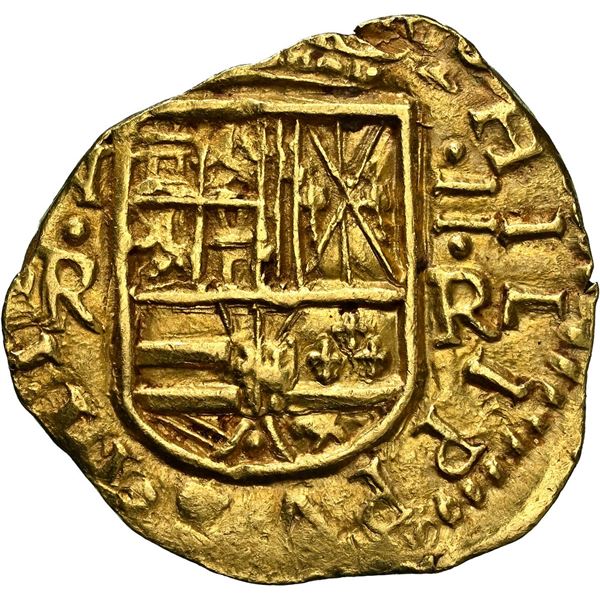 COLOMBIA, Bogotá, gold cob 2 escudos, 1660, assayer R below denomination II to right, mintmark NR to