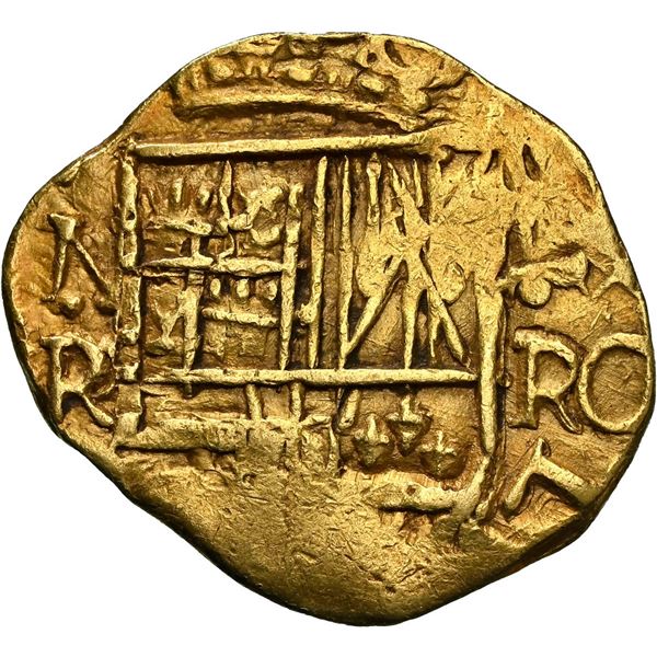 COLOMBIA, Bogotá, gold cob 2 escudos, 1668, assayer R below denomination II to right, mintmark NR to