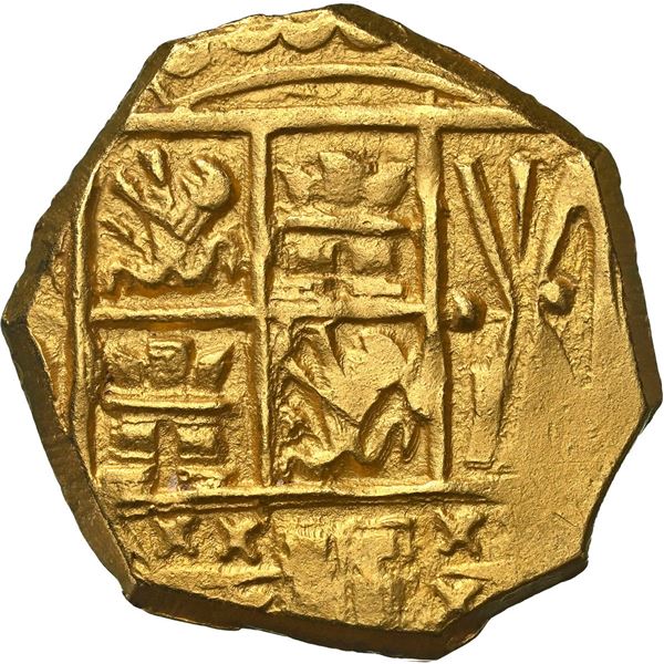 COLOMBIA, Bogotá, gold cob 2 escudos, 1713, no assayer (Arce), NGC MS 63 (1715 Fleet Shipwreck Label