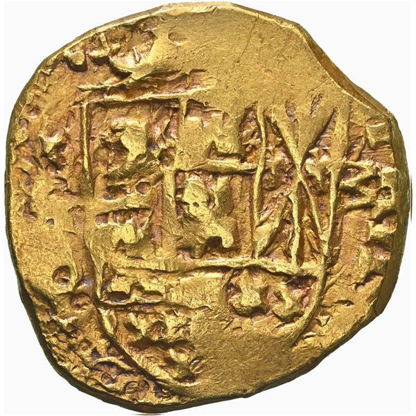 COLOMBIA, Bogotá, gold cob 2 escudos, 1734, assayer M (facing inward) to right, NGC AU 55, Restrepo 