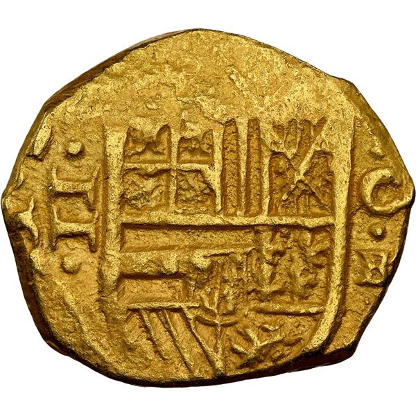 COLOMBIA, Cartagena, gold cob 2 escudos, Philip IV, assayer E below mintmark C to right, dots inside