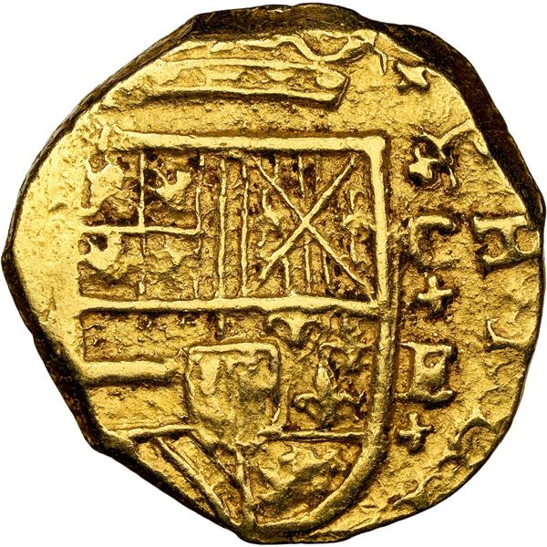 COLOMBIA, Cartagena, gold cob 2 escudos, Philip IV, assayer E below mintmark C to right, dots inside