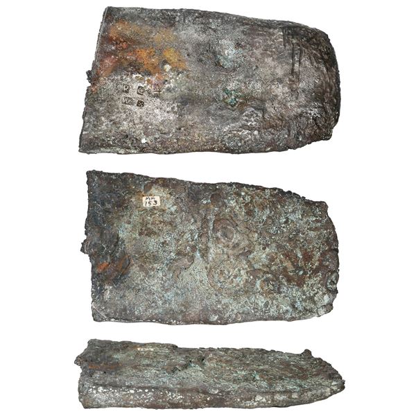 Silver "tumbaga" bar M-153 (half-cut of a larger bar), uncleaned, 8.95 lb av, marked with fineness i