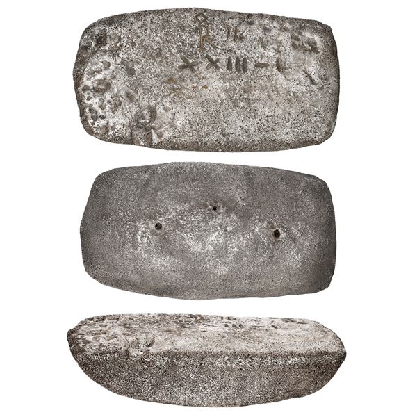 Medium-sized silver ingot, 164 troy oz, marked with fineness XXIII-I (XRF-tested at 95% fine) and ow
