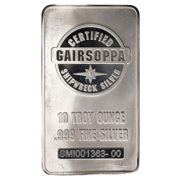Modern silver ingot, 10 troy ounces.999 fine, serial number SMI001363-00, made from silver recovered