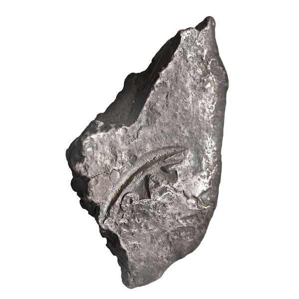 Small silver "plata corriente" piece with partial tax stamp from the early 1500s, 11.67 grams, about