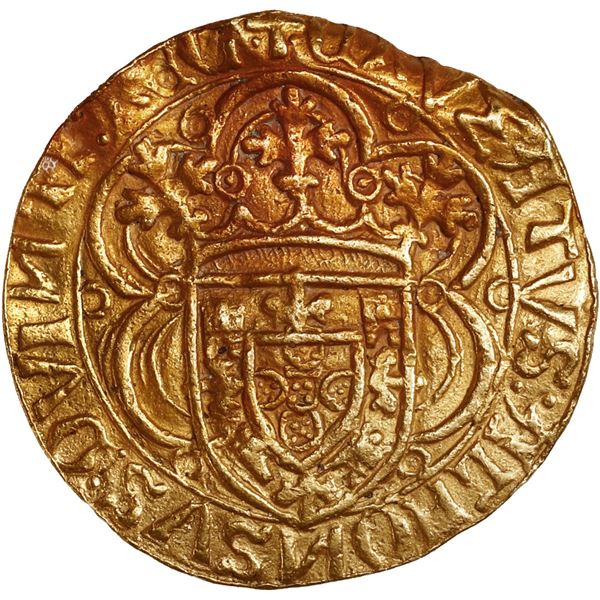 PORTUGAL, Lisbon, gold cruzado, Afonso V (1438-81), struck 1457-81, dot below cross, legends +CRV?AT
