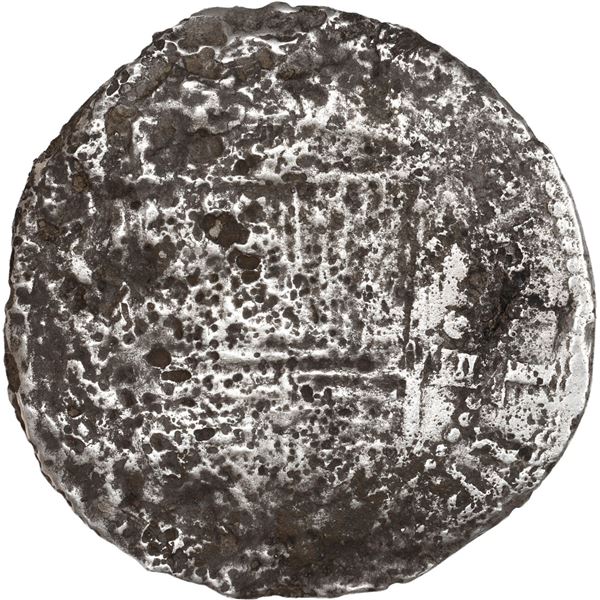 SPAIN, Seville, cob 8 reales, Philip II, assayer Gothic D at 4 o'clock outside tressure on reverse.