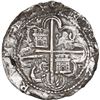 Image 2 : SPAIN, Seville, cob 8 reales, Philip II, assayer Gothic D at 4 o'clock outside tressure on reverse.