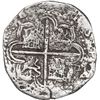Image 2 : SPAIN, Seville, cob 2 reales, Philip II, assayer Gothic D at 4 o'clock outside tressure on reverse.