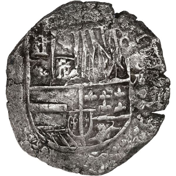 BOLIVIA, Potosí, cob 8 reales, 1621 T, quadrants of cross transposed, "flat" lions, Grade 1.