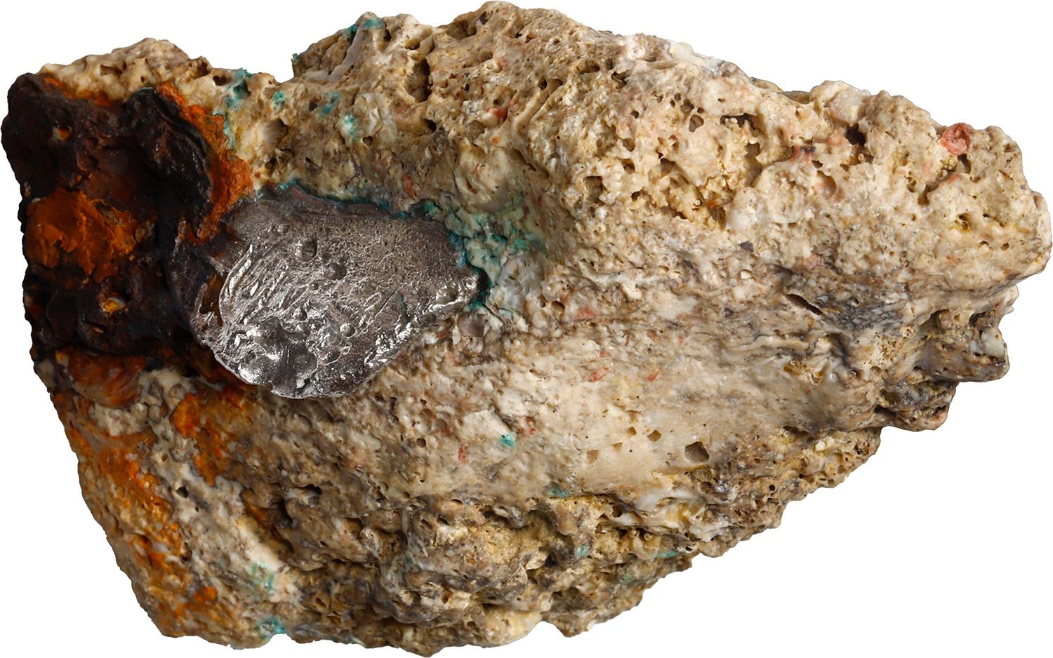 Colonial Mint SPANISH COLONIAL, mint uncertain, clump of one cob 4 reales fragment in ...