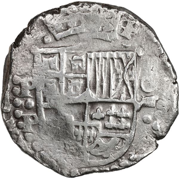 BOLIVIA, Potosí, cob 8 reales, Philip IV, assayer P (mid-1620s), quadrants of cross transposed, "fla