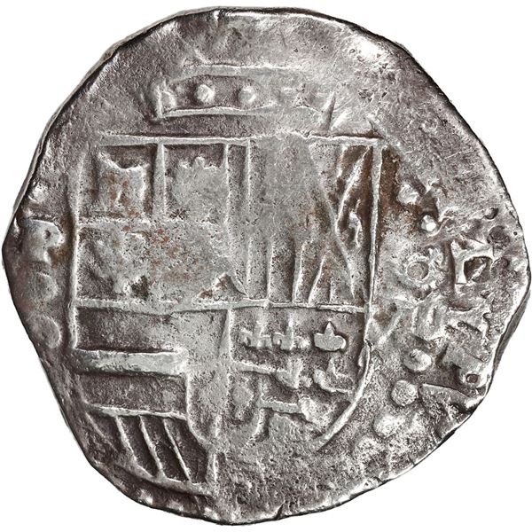 BOLIVIA, Potosí, cob 8 reales, Philip IV, assayer P (mid-1620s), quadrants of cross transposed, "fla