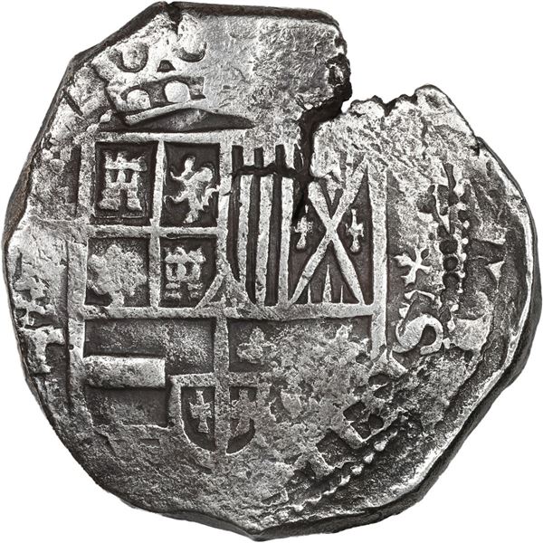 BOLIVIA, Potosí, cob 8 reales, Philip IV, assayer T (early 1630s), with cross-fleury ornaments.