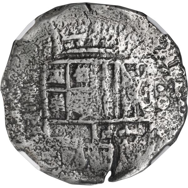 BOLIVIA, Potosí, cob 8 reales, 1649 Z, with crowned-L countermark on cross, NGC Genuine / La Capitan