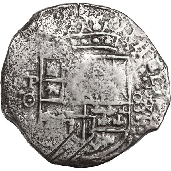 BOLIVIA, Potosí, cob 8 reales, 1650 O, mule of early obverse with new reverse, crowned-L countermark
