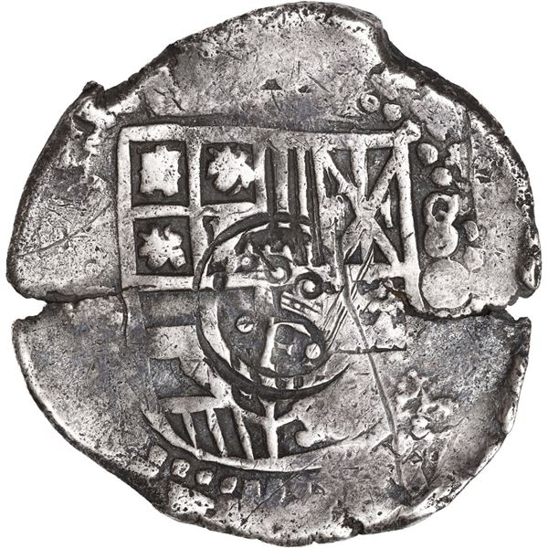 BOLIVIA, Potosí, cob 8 reales, 1650 O, with crowned-•F• countermark (two dots) on 