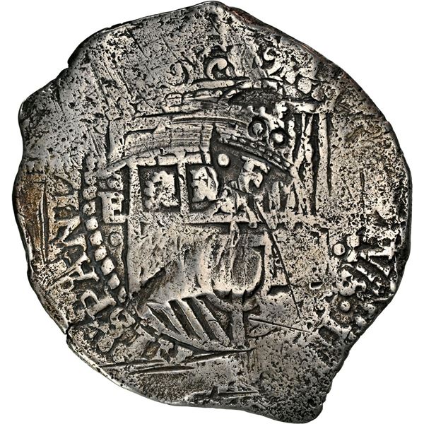 BOLIVIA, Potosí, cob 8 reales, 1651 (modern 5) E, with crowned-•F• (two dots) coun