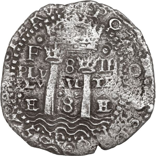 BOLIVIA, Potosí, cob 8 reales, 1652 E, Transitional Type IV/A.
