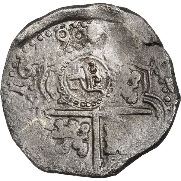 BOLIVIA, Potosí, cob 8 reales, 1649 Z, with crowned-L countermark on cross.