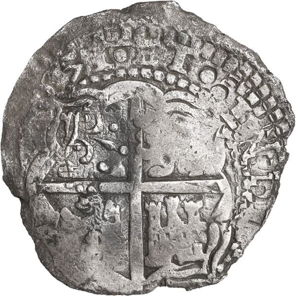 BOLIVIA, Potosí, cob 8 reales, 1651 (modern 5) O, with crown-alone (rare style) countermark on cross