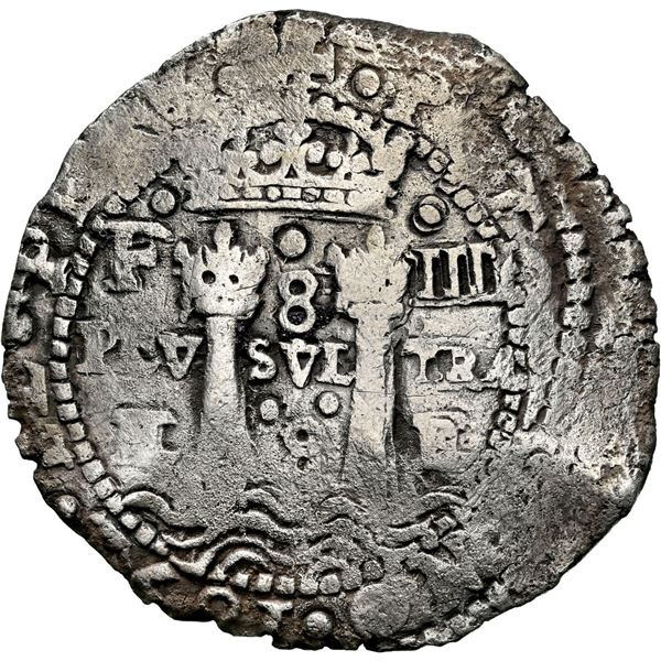 BOLIVIA, Potosí, cob 8 reales, 1652 E, Transitional Type IV/A, NGC VF details / sea salvaged (Shipwr
