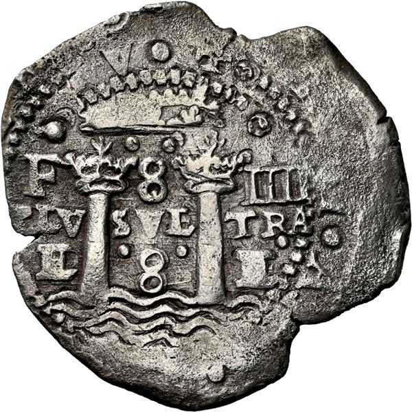 BOLIVIA, Potosí, cob 8 reales, 1652 E, Transitional Type IV/A, NGC XF details / sea salvaged (Shipwr