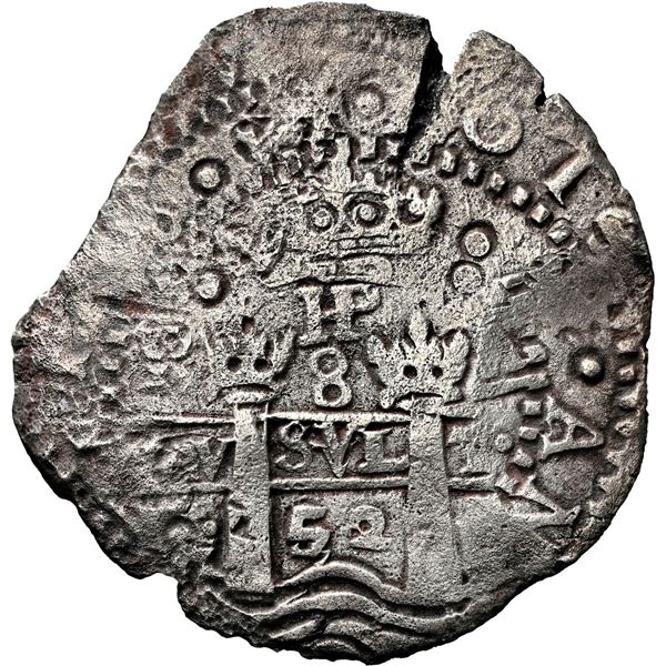 BOLIVIA, Potosí, cob 8 reales, 1652 E, Transitional Type VII/B, NGC VF details / sea salvaged (Shipw