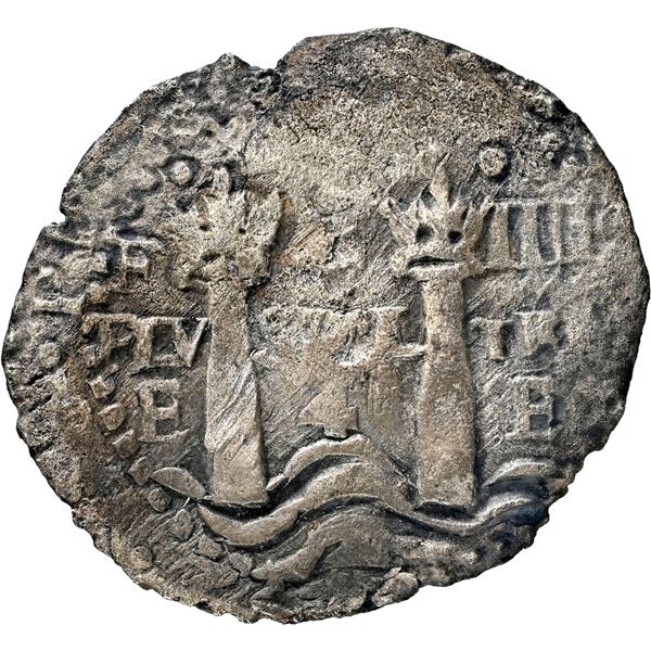 BOLIVIA, Potosí, cob 4 reales, 1652 E, transitional McLean Type I, NGC VF details / sea salvaged (Sh
