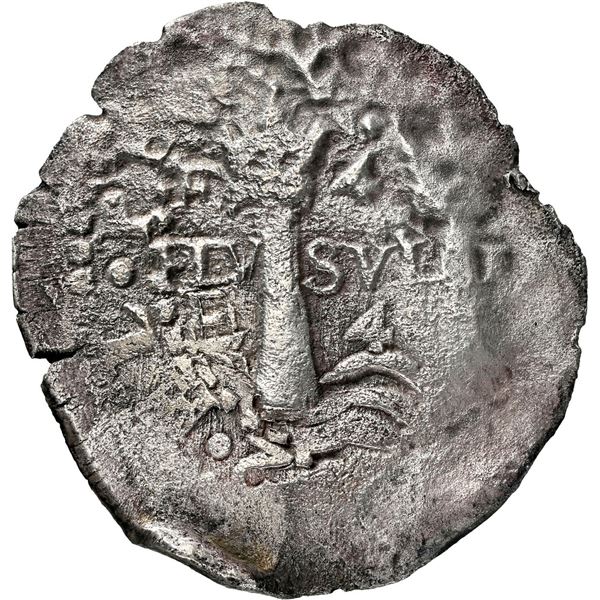 BOLIVIA, Potosí, cob 4 reales, 1652 E, transitional McLean Type I, NGC / sea salvaged (Shipwreck Blu