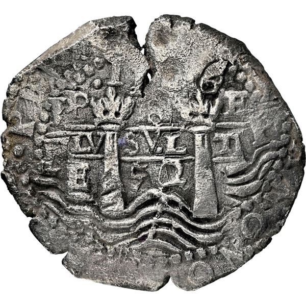 BOLIVIA, Potosí, cob 8 reales, 1652 E, post-transitional (Transitional Type VIII/B), 1-PH-6 at top, 