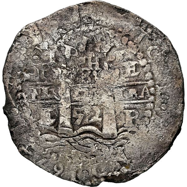 BOLIVIA, Potosí, cob 8 reales, 1652 E, post-transitional (Transitional Type VIII/B), 1-PH-6 at top, 