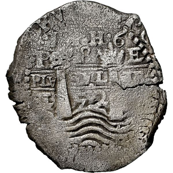 BOLIVIA, Potosí, cob 8 reales, 1652 E, post-transitional (Transitional Type VIII/B), 1-PH-6 at top, 