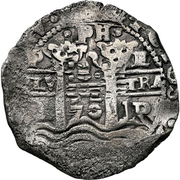 BOLIVIA, Potosí, cob 8 reales, 1653 E, •PH• at top, •pomegranate[x=#8226/